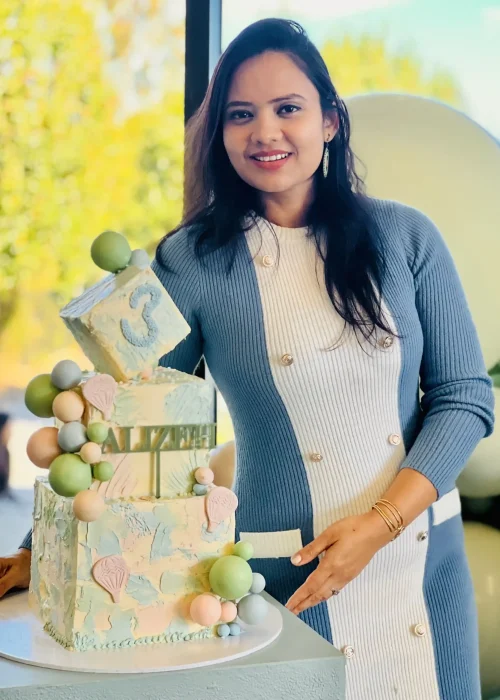 Shubhra The Buttercream Cake Artist of Blow the Candle Shubhra Ghosh displaying hand-crafted cake for 3rd birthday in ryde sydney.